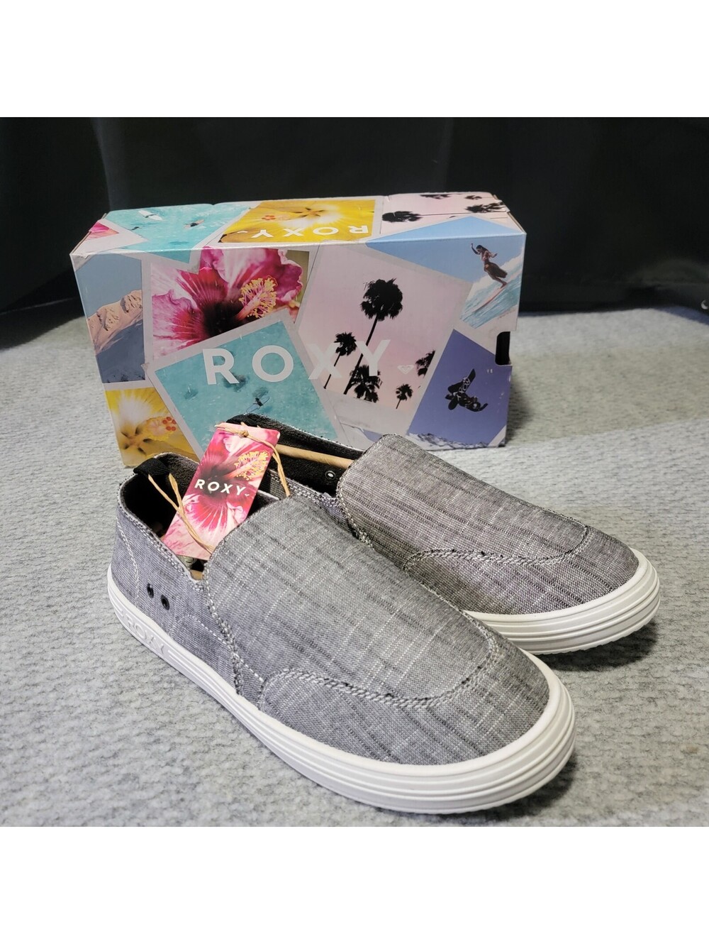 Roxy Women's Lola slip on sneakers in grey with white sole